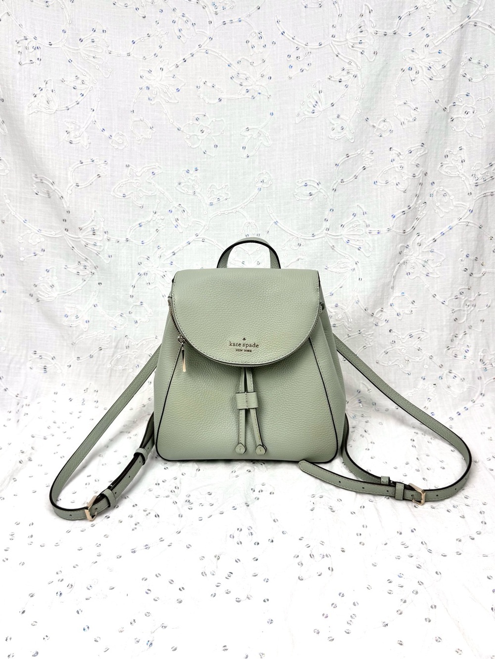 Kate Spade Leila Medium Pebbled Leather Backpack Pistachio Sage Green